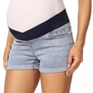 Maternity stretch under belly jean shorts with rolled hem